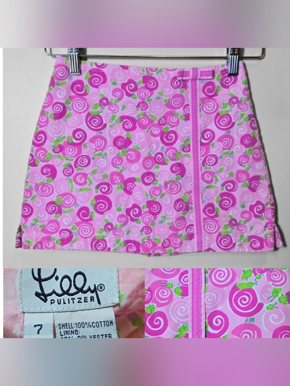 Vintage Lilly Pulitzer Girl's Pink Snails Skort Skirt Size 7 Tennis Preppy‎ Y2K